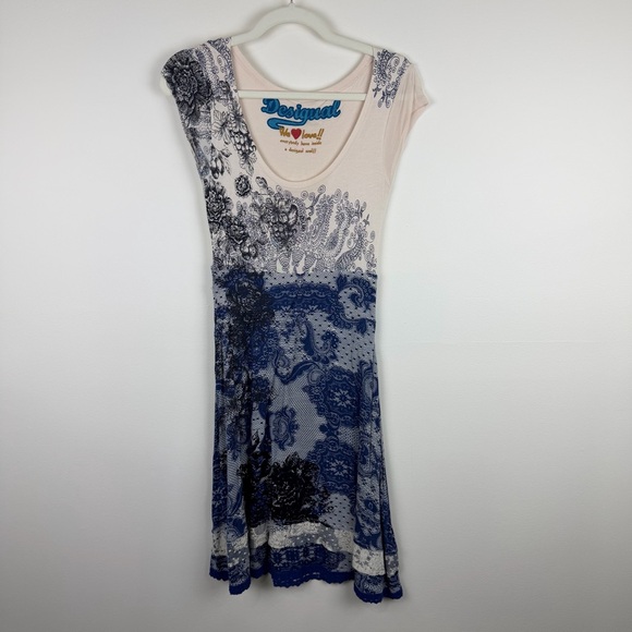 Desigual Dresses & Skirts - Desigual Blue Lace Print Cap Sleeve Dress Boho Core Y2K Festival M